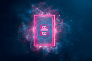 abstract tarot inspired icon glowing hot pink on a deep blue mystic background creating a modern esoteric vibe