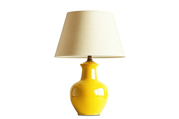 Vibrant yellow table lamp with a neutral lampshade, isolated on transparent background, adding a pop of color and warmth to any rooms decor