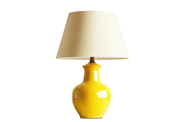 Vibrant yellow table lamp with a neutral lampshade, isolated on transparent background, adding a pop of color and warmth to any rooms decor