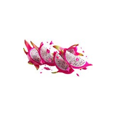 Dragon fruits exotic tropical fruit with vibrant pink skin white flesh black seeds fresh juicy nutritious colorful superfood isolated on white background