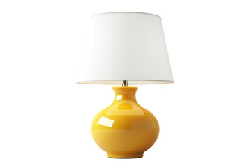 Modern yellow table lamp isolated on transparent background, showcasing a sleek design with a glossy finish and a white lampshade, ideal for contemporary interior spaces