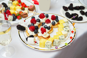 Gourmet brunch with fruit and cheese