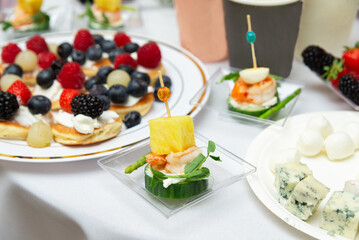 Elegant gourmet appetizers and fruits