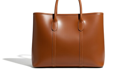 Elegant Brown Leather Tote Bag Isolated on White Background, Fashionable and Stylish