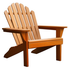 A classic wooden adirondack chair isolated on transparent background, perfect for relaxing outdoors on a porch, patio, or garden, offering comfort and style