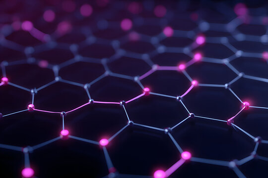 deep blue tech grid with hot pink glowing nodes creating a sleek futuristic interface design