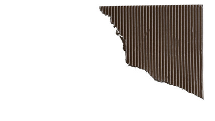A torn corner of rough brown cardboard, an empty plate with copy space. Transparent PNG cutout.