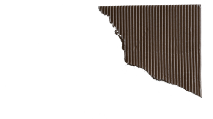 A torn corner of rough brown cardboard, an empty plate with copy space. Transparent PNG cutout.