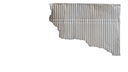 A torn corner of rough gray cardboard, an empty plate with copy space. Transparent cutout in PNG format.