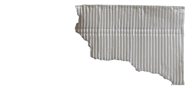 A torn corner of rough gray cardboard, an empty plate with copy space. Transparent cutout in PNG format.