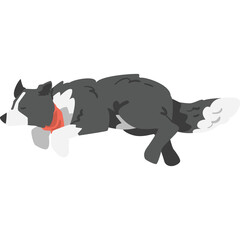 Pixel Art Sleeping Border Collie Dog Wearing Red Collar White Background Peaceful Rest
