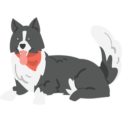 Pixelated Border Collie Dog with Red Scarf Lying Down Happy Tongue Out Transparent Background