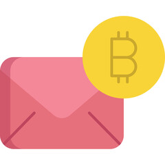 Pink Envelope Icon With Gold Bitcoin Symbol Notification Isolated On White Transparent Background