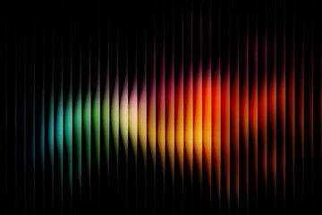 Abstract colorful vertical lines background with rainbow gradient spectrum, glowing neon stripes representing sound wave audio equalizer on black for digital design
