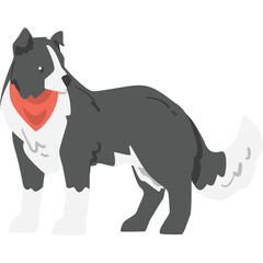 Pixel Art Border Collie Dog Wearing a Red Bandana Standing Still White Background