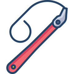 Red and Blue Fishing Rod with Blue Line and Yellow Accent Isolated on Transparent Background