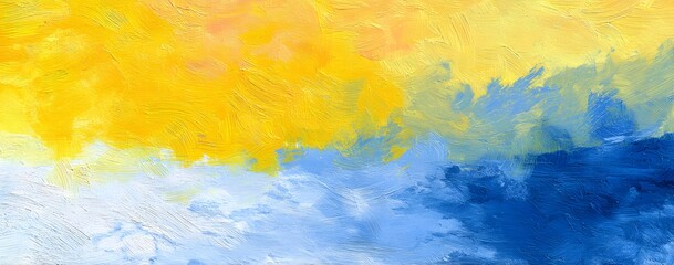 Abstract Oil Paint Texture Background with Soft Yellow and Light Blue Impasto Brushstrokes
