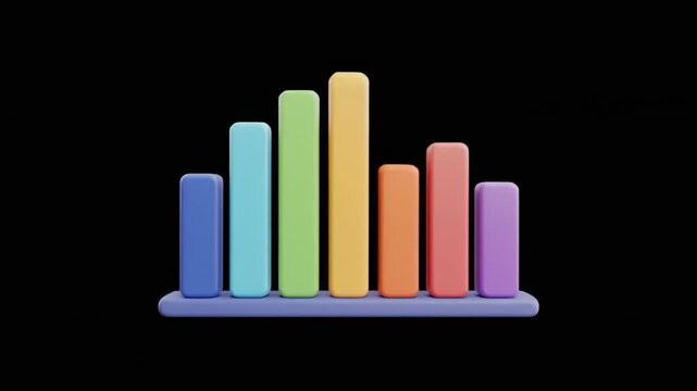 Colorful 3D Bar Chart with Rounded Bars on a Purple Base Against Black Background graph statistic