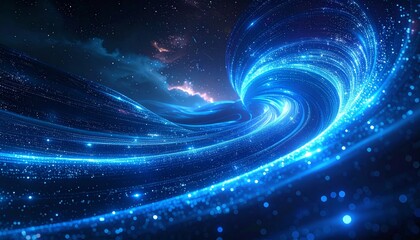 Obraz premium An abstract spiral galaxy illustration featuring bright blue and purple stars in the dark night sky cosmos