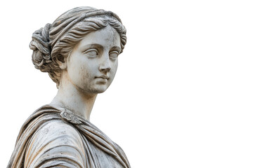 Classical marble statue of a woman isolated on transparent background, embodying timeless beauty and serene grace, a testament to the artistry of ancient sculpture