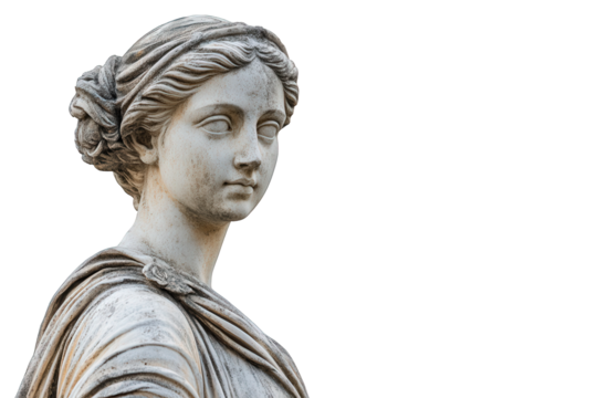 Classical marble statue of a woman isolated on transparent background, embodying timeless beauty and serene grace, a testament to the artistry of ancient sculpture - Powered by Adobe