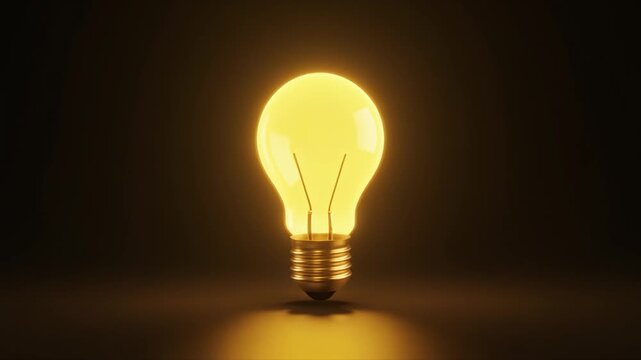 Glowing incandescent light bulb with filament illuminated against a dark background illumination