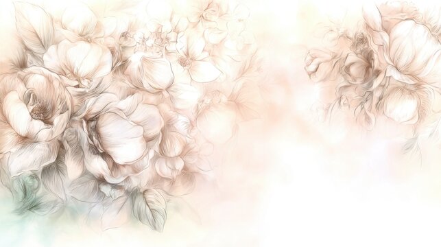 Romantic watercolor wedding invitation design with soft pastel pink, cream and gold tones, delicate floral accents, elegant composition and airy hand-painted background for cards and printables