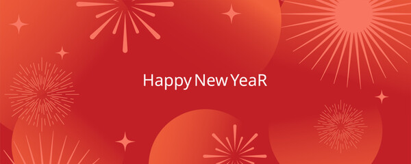 Chinese New Year 2026 horizontal banner with fireworks on red  background and place for your text. Celebrating, new year 2026, independence day. Vector design for web, social media post, advertising, 