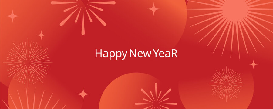 Chinese New Year 2026 horizontal banner with fireworks on red  background and place for your text. Celebrating, new year 2026, independence day. Vector design for web, social media post, advertising, 
