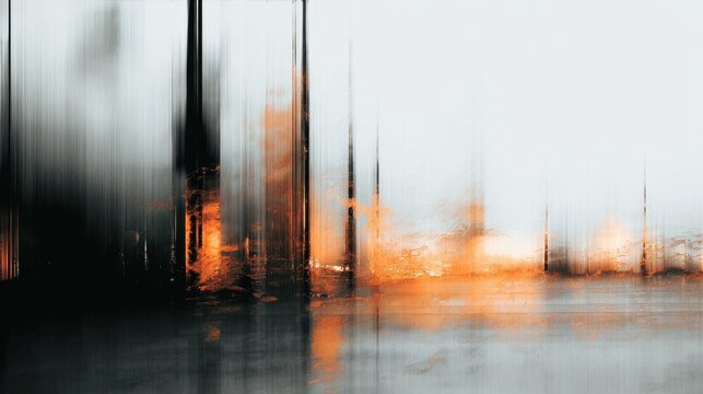 Abstract Cityscape Blur with Orange Glow and Vertical Motion Lines