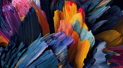 Dynamic abstract texture with vibrant colorful strokes and layered forms.