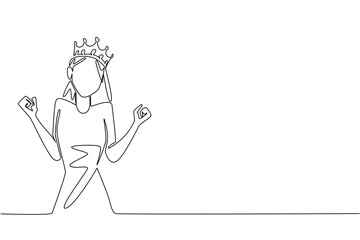 Single line drawing of a woman wearing a crown and raising her fists in a triumphant or strong pose, symbolizing strength and victory. Support International Albinism Awareness Day event.
