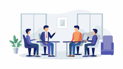 Diverse business team collaborates in a modern office setting discussing ideas and strategies around a table with a laptop and plant