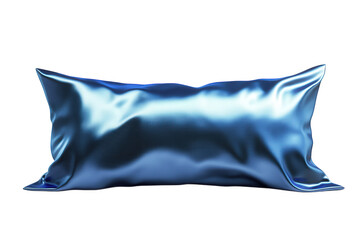A luxurious blue satin pillow isolated on transparent background, showcasing its smooth texture and elegant sheen, perfect for a restful nights sleep and relaxation