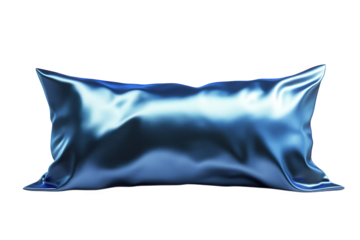 A luxurious blue satin pillow isolated on transparent background, showcasing its smooth texture and elegant sheen, perfect for a restful nights sleep and relaxation
