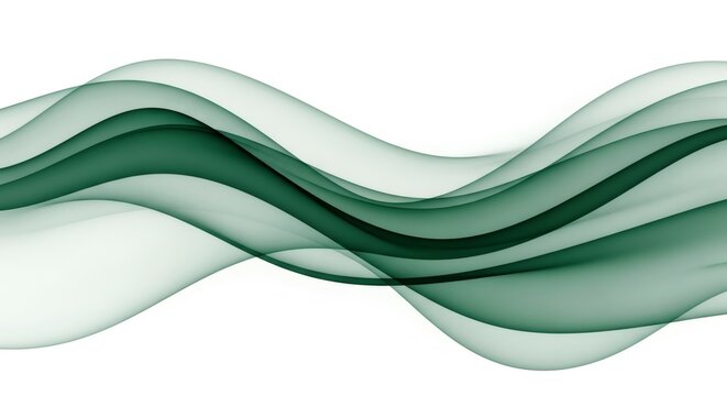 Abstract wavy green lines on a white background. Fluid curve shapes for modern graphic design concept. Elegant flowing pattern.