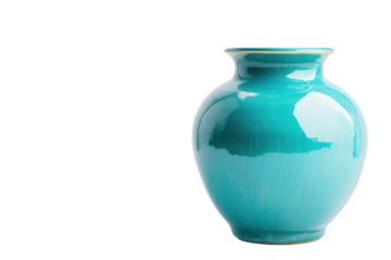 Elegant turquoise ceramic vase isolated on transparent background, featuring a sleek design and glossy finish, ideal for showcasing flowers or as a standalone decorative piece