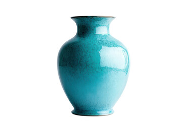 Stylish turquoise ceramic vase isolated on transparent background, showcasing its unique texture and glossy finish, perfect for adding a touch of color to any room decor