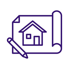 House blueprint with pencil line art isolated on transparent background