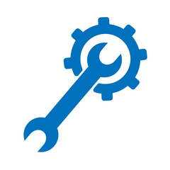 Blue wrench and gear icon isolated on transparent background