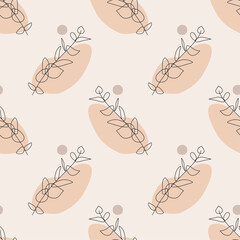 Trendy minimalist seamless botanical pattern with abstract creative hand drawn composition
