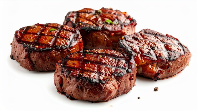 Steak asado Argentina dengan detail tinggi dengan tanda panggangan, terisolasi pada latar belakang netral terang,