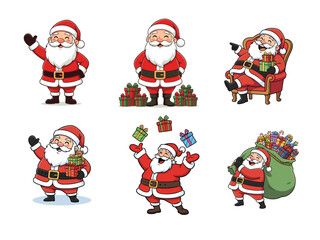 Santa Claus Vector Bundle &ndash; Cute Christmas Cartoon Set (6 Characters)