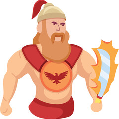 Pixel Art Viking Warrior With Orange Beard Red Tunic And Shield Holding Sword Featuring Eagle Emblem On Chest and Red Helmet