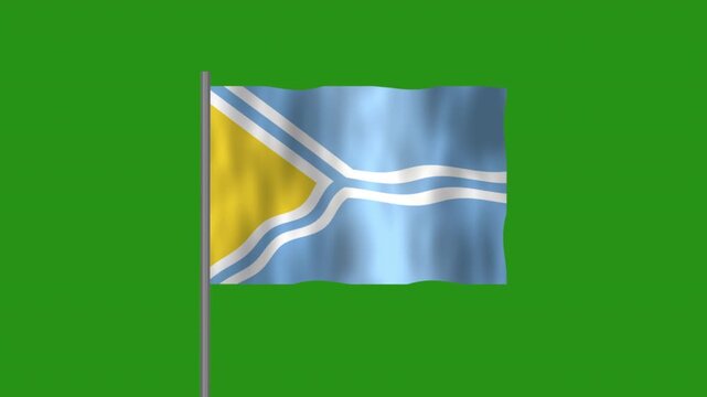 Flag of Tuva, Pole flag of Tuva on Green screen chroma key, Tuva 3D Animation flag waving in the wind isolated on Green Background. 
