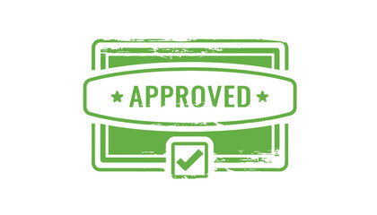 Green approved stamp with checkmark, symbolizing confirmation and success
