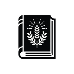 Open book with laurel wreath and rays of light symbol