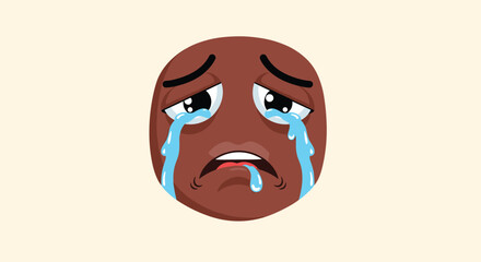 An emoji or emoticon character with a dark skin tone is shown crying uncontrollably with streams of tears and a sad expression.