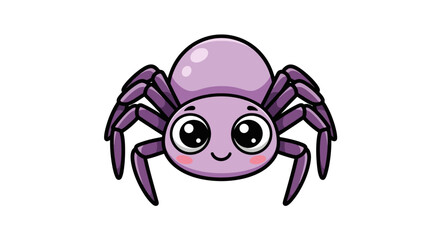 Cute Cartoon Spider with Big Eyes and Smiling Face, Simple Vector Illustration