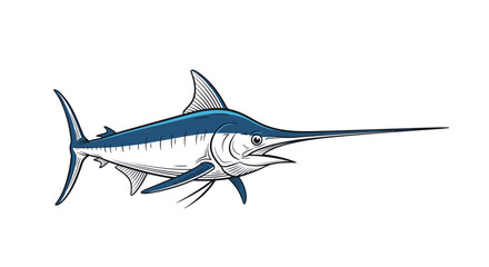 Realistic and detailed illustration of a large blue marlin or swordfish with a long bill swimming in a dynamic side view pose.